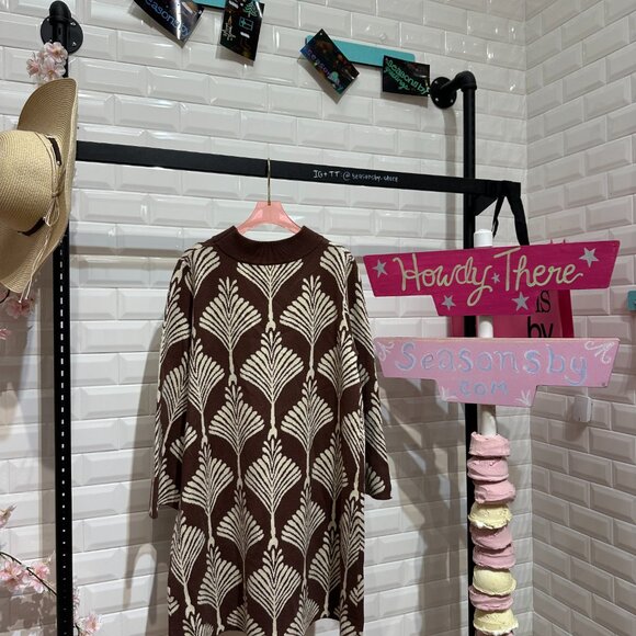 Two Tone Abstract Print Mock Neck Sweater Dress - K1437 - Umgee Usa - Picture 2 of 3